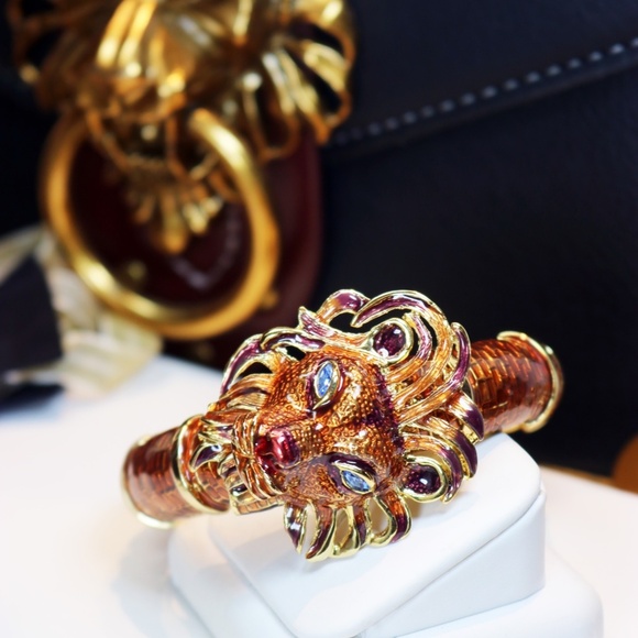 🏆 Rare! Vintage Kenneth Lane Lion's Head Bracelet - Picture 3 of 16